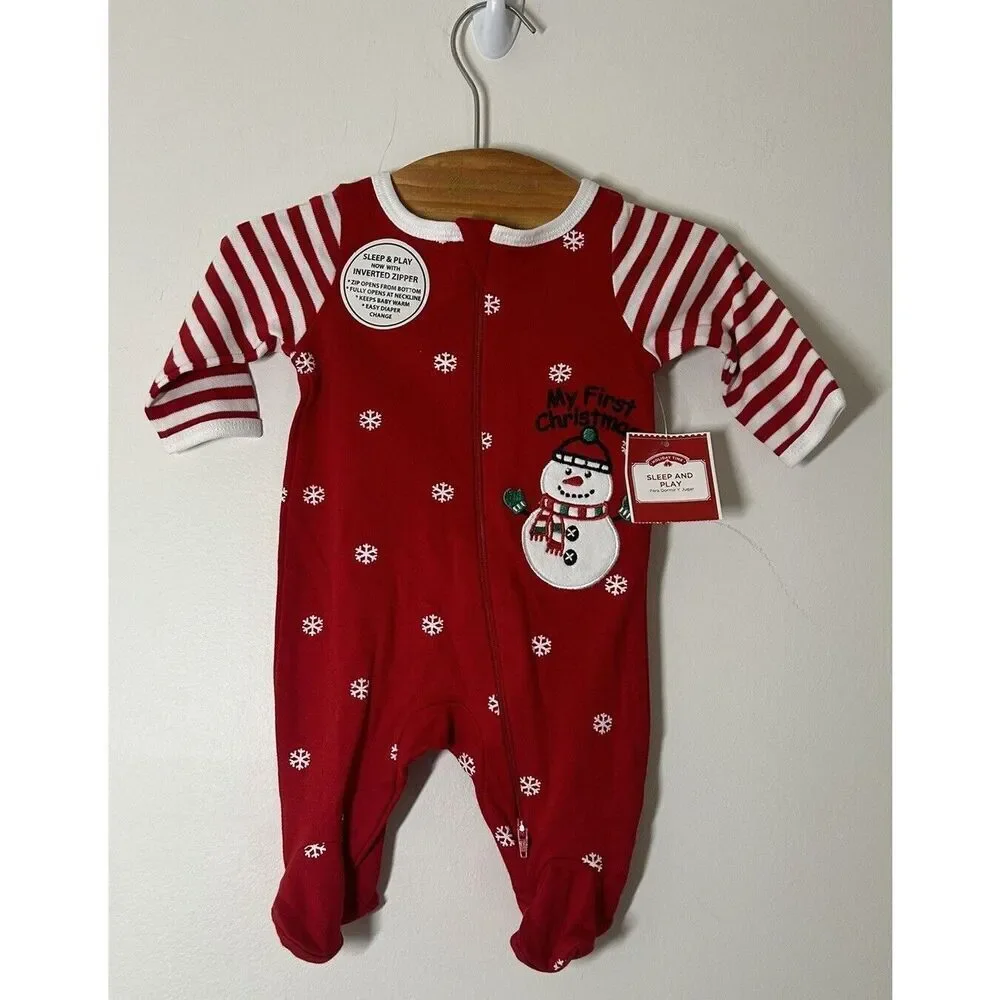Holiday Time Sleep & Play Footed One Piece Sleepwear My First Christmas Newborn